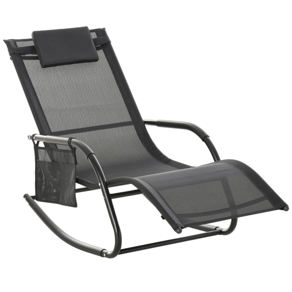 Outdoor Patio Rocking Chair with Removable Headrest - Black