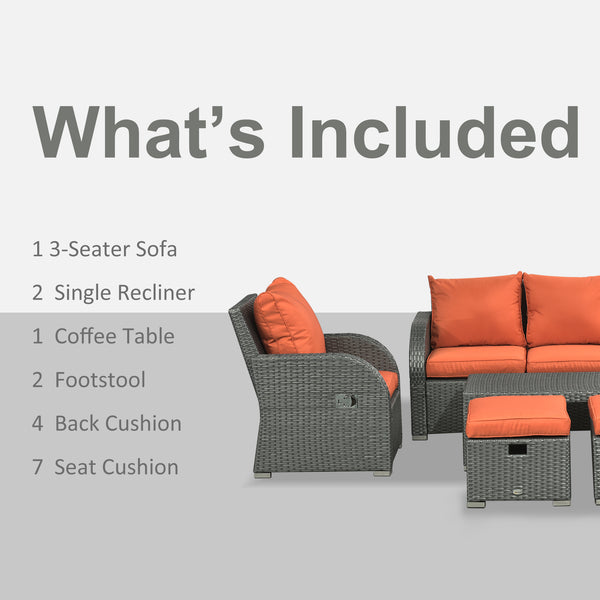 6pc Wicker Rattan Outdoor Patio Recliner Furniture Set - Orange