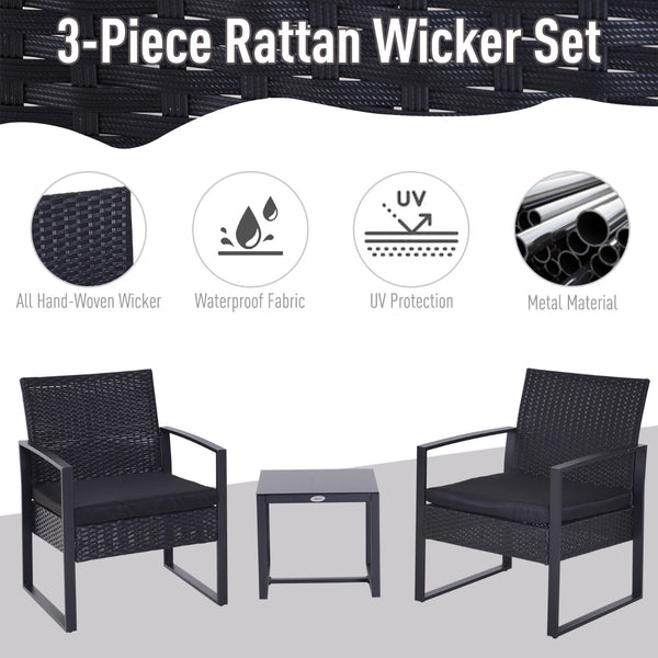 3pc Wicker Rattan Outdoor Patio Chair Set - Black