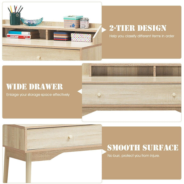 Wooden Computer Writing Desk with Drawer - Natural
