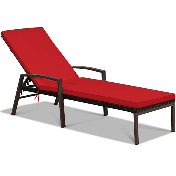 2pc Adjustable Wicker Rattan Patio Chaise Lounge Chair - Red