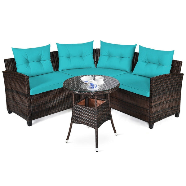 4pc Outdoor Cushioned Wicker Rattan Furniture Set - Turquoise