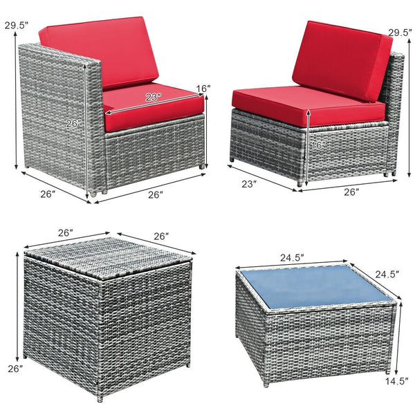 8pc Wicker Rattan Dining Set Patio Furniture with Storage Table - Red