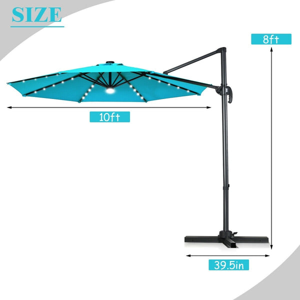 10 Ft. Patio Offset Cantilever Umbrella with Solar Lights - Turquoise