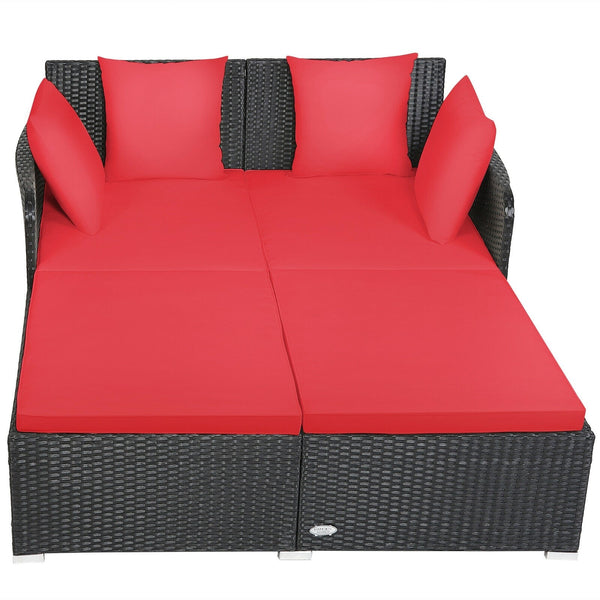 Wicker Rattan Patio Daybed - Red