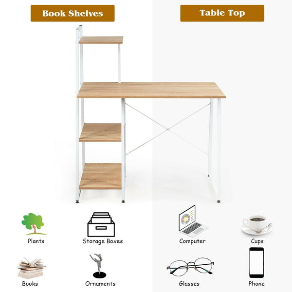 Computer Writing Desk with 4 Tier Shelf - Natural