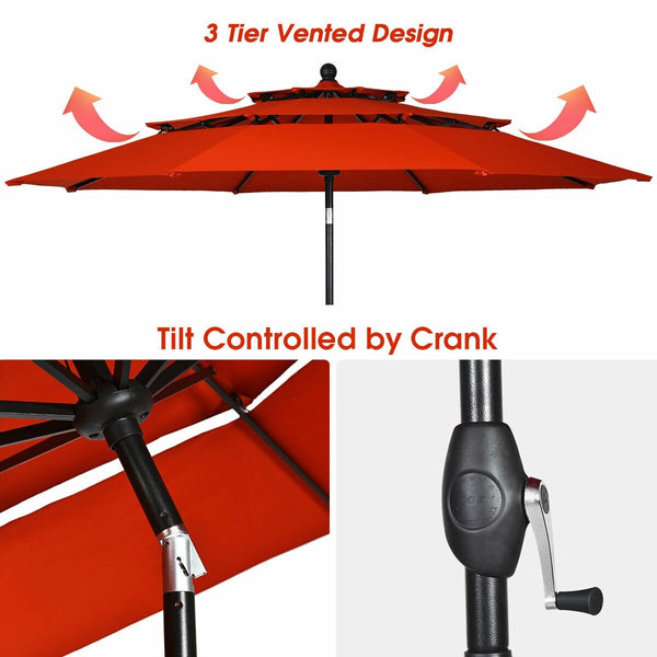 10ft 3 Tier Outdoor Patio Umbrella - Orange