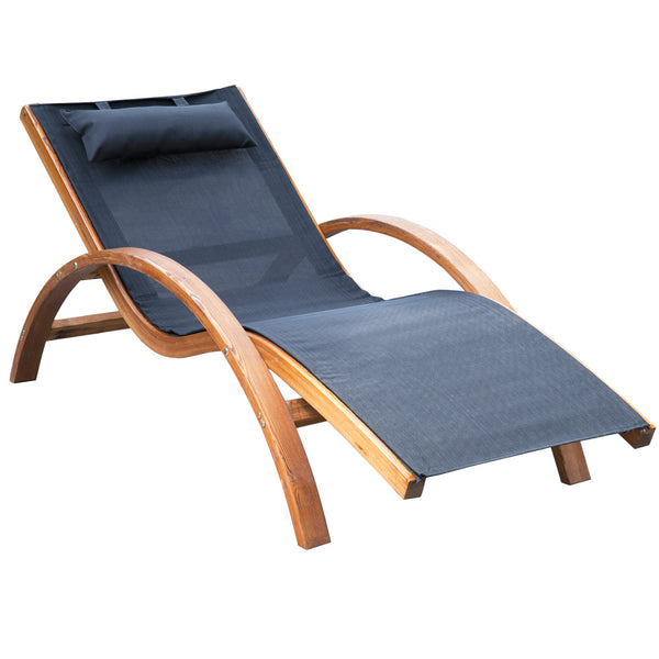 Reclining Outdoor Patio Chaise Lounge Chair with Headrest - Black