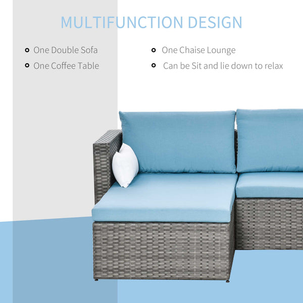 3pc Wicker Rattan Outdoor Patio Furniture Set - Blue