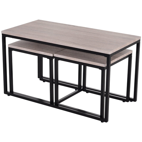 3pc Modern Coffee Table - Natural Wood Grain and Black