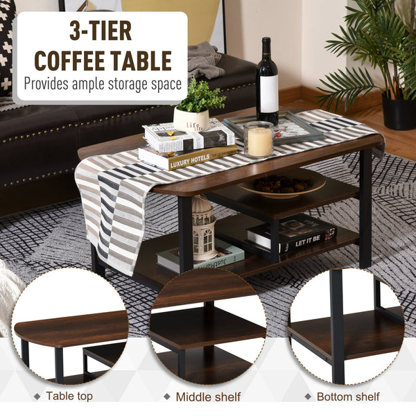 3 Tier Rectangular Coffee Table - Brown