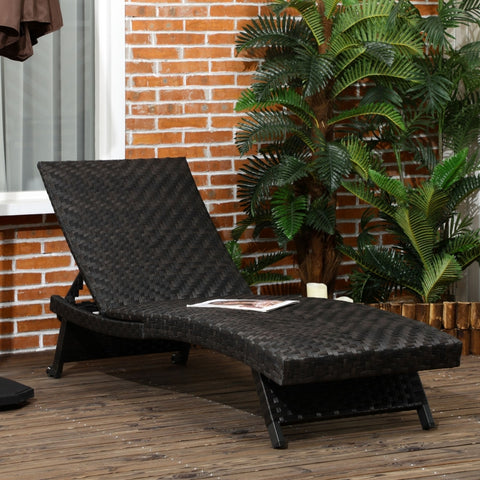 Adjustable Patio Rattan Lounge Chair - Mixed Brown