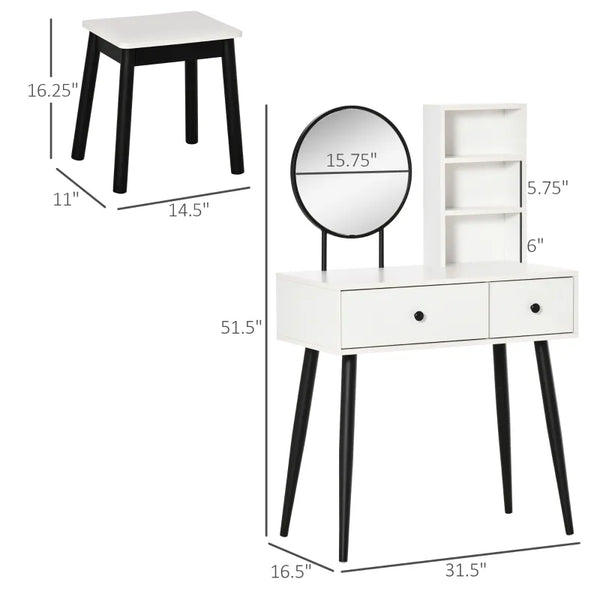 Makeup Dressing Table Set - White and Black