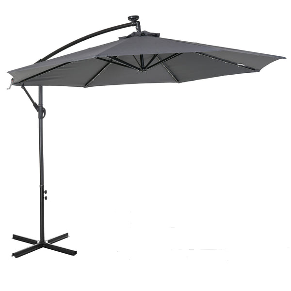 10 ft. Cantilever Outdoor Patio Umbrella with Solar Lights - Dark Grey