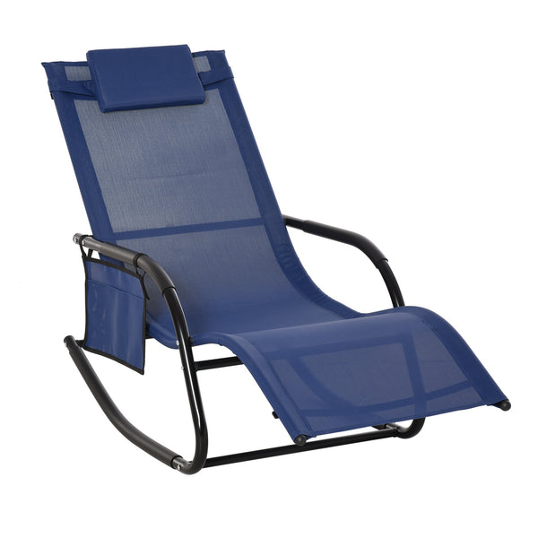 Outdoor Patio Rocking Chair with Removable Headrest - Blue