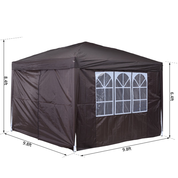 10x10 ft Easy Folding Pop Up Wedding Party Pavilion Tent with 4 sidewalls - Coffee