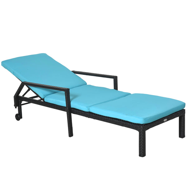 Adjustable Wicker Rattan Patio Reclining Chaise Lounge Chair - Blue