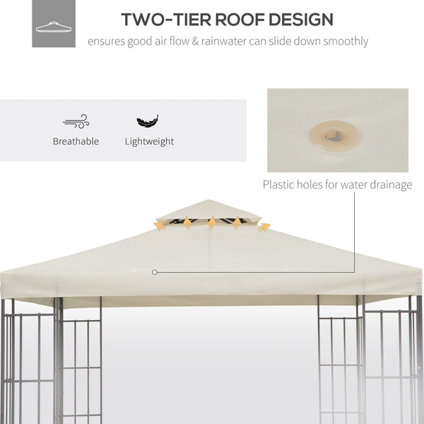 10x10 ft Square 2-Tier Water-resistant Replacement Gazebo Canopy Cover Top- Cream White