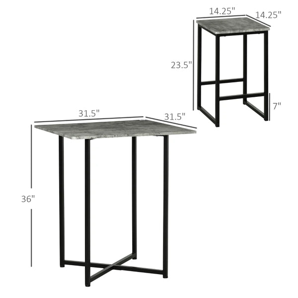 5pc Square Bar Table with Stools - Gray