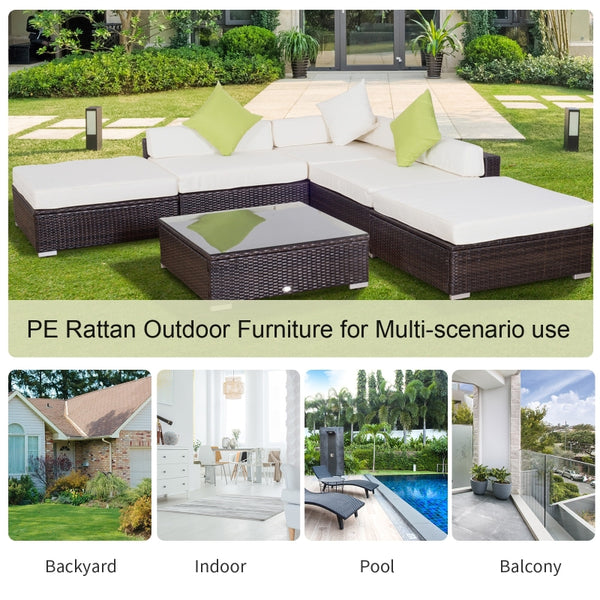 6pc Deluxe Rattan Wicker Outdoor Sectional Sofa Garden Patio Set - Cream