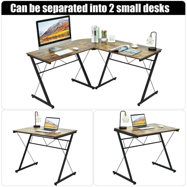 59" L Shaped Corner Computer Writing Desk - Brown