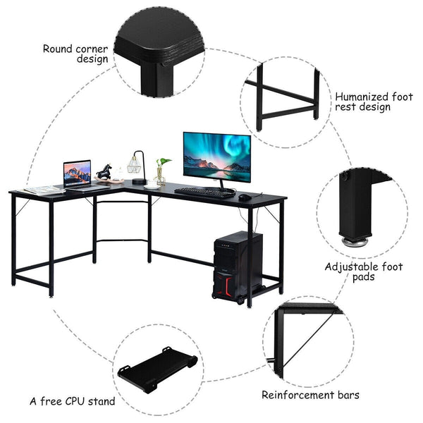 L Shaped Corner Computer / Gaming Desk - Black