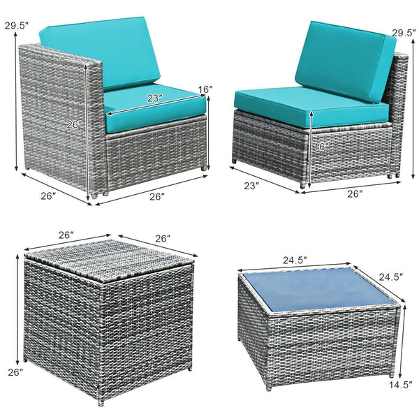 8pc Wicker Rattan Dining Set Patio Furniture with Storage Table - Turquoise