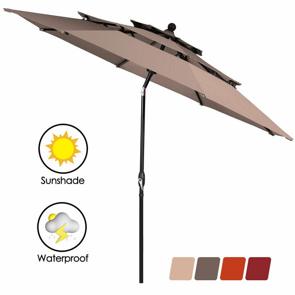 10ft 3 Tier Outdoor Patio Umbrella - Tan