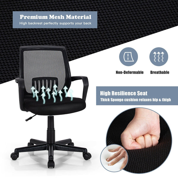 Mid-Back Height Adjustable Executive Mesh Home Office Chair - Black