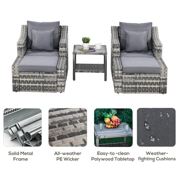 5pc Wicker Rattan Patio Conversation Set with Cushioned Armchair - Grey