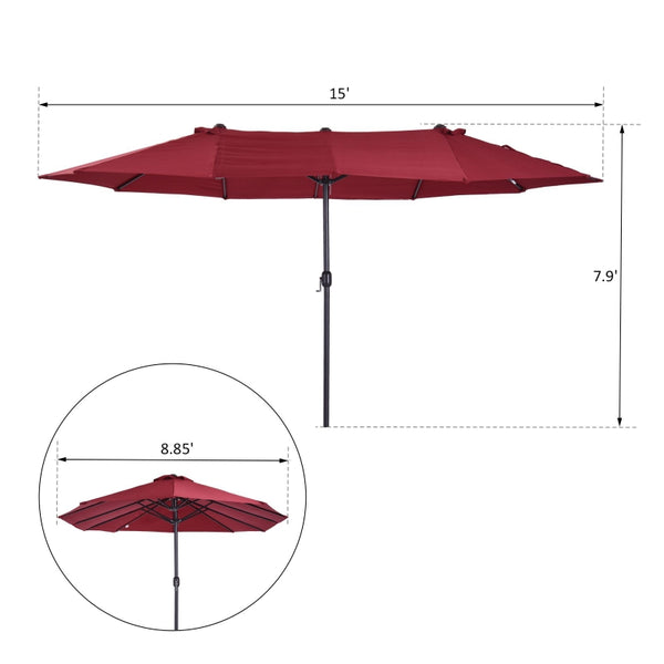 15' Outdoor Patio Umbrella with Twin Canopy - Red