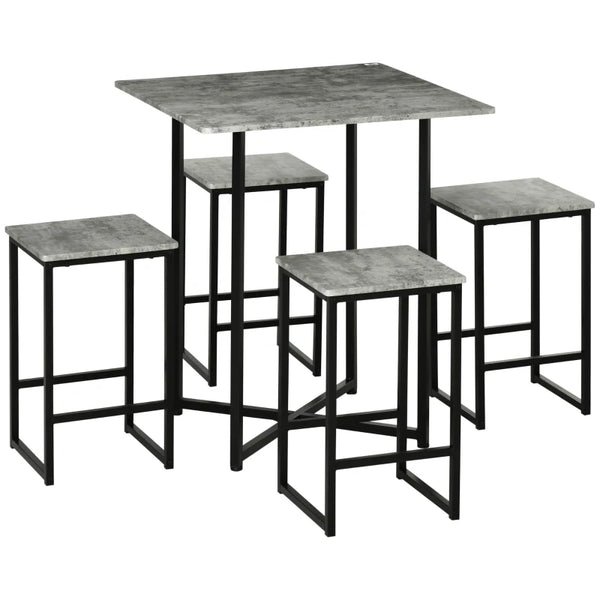 5pc Square Bar Table with Stools - Gray