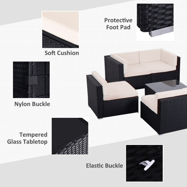 7pc Wicker Patio Furniture Sectional Sofa Set with Cushions - Khaki