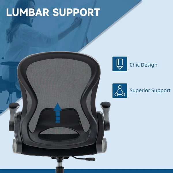 Adjustable Mesh Desk Flip-up Armrests Chair - Black