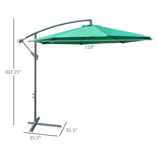 10 ft. Cantilever Patio Garden Parasol Hanging Umbrella - Green
