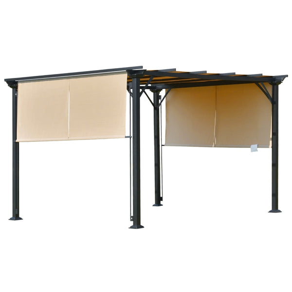 12' x 10' Outdoor Patio Pergola with Retractable Canopy - Beige