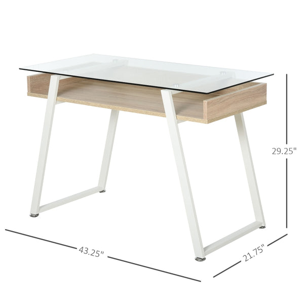 Computer Writing Desk with Table Glass Top