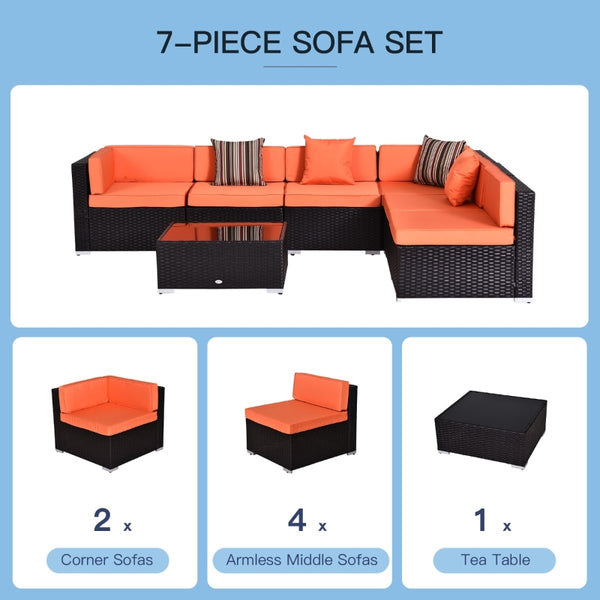 7pc Wicker Patio Furniture Sectional Sofa Set with Cushions - Orange