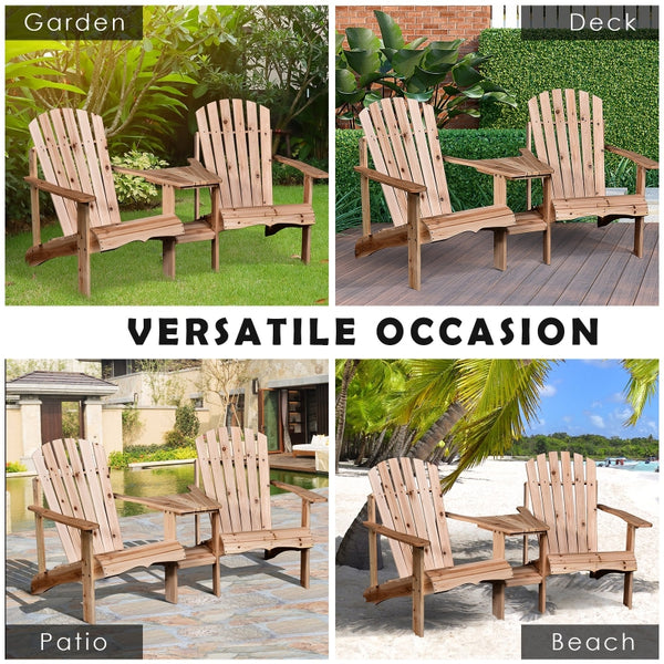 2pc Reclined Adirondack Chair with a Middle Table - Natural
