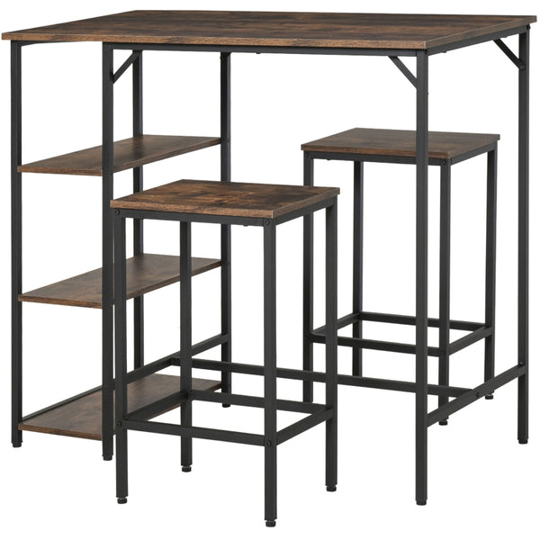 3pc Industrial Bar Height Dining Table - Rustic Brown
