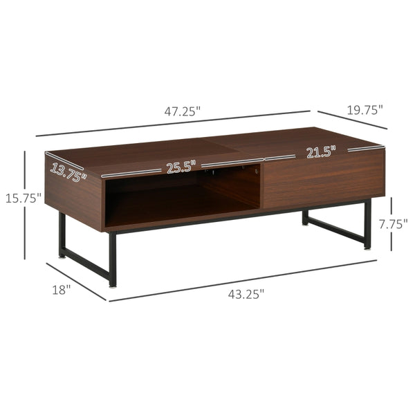 Modern Lift Top Coffee Table with Hidden Storage Compartment - Brown