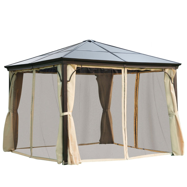 10x10 ft Hard Top Waterproof Gazebo with Mosquito Net