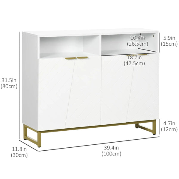 Modern Storage Cabinet with 4 Doors Adjustable Shelf - White