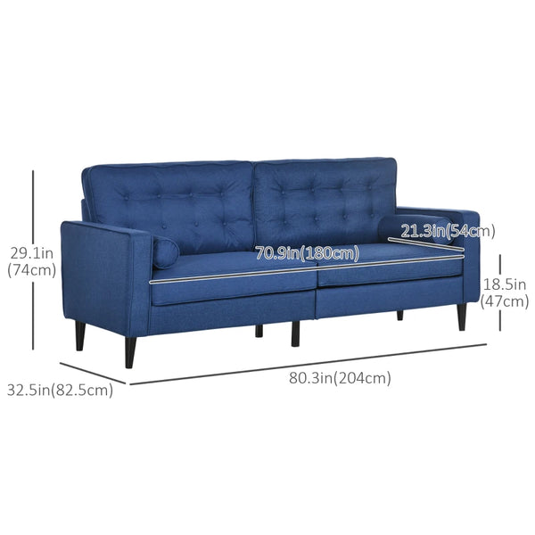 Button-Tufted Mid-Century Sofa - Dark Blue