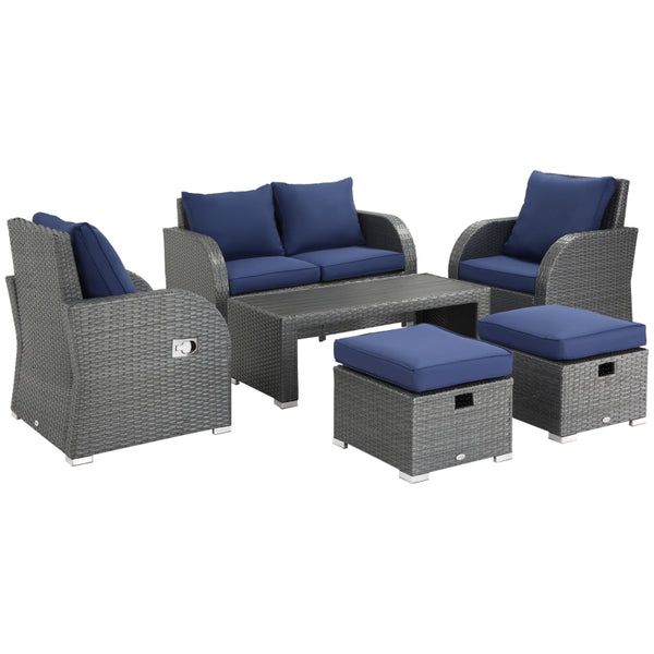 6pc Outdoor Rattan Wicker Sofa Set - Dark Blue