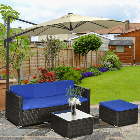 3pc Outdoor PE Rattan Wicker Table with Glass Top - Blue