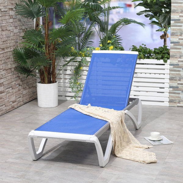 5 - Level Outdoor Portable Chaise Patio Lounge Chair with Adjustable Back - Blue