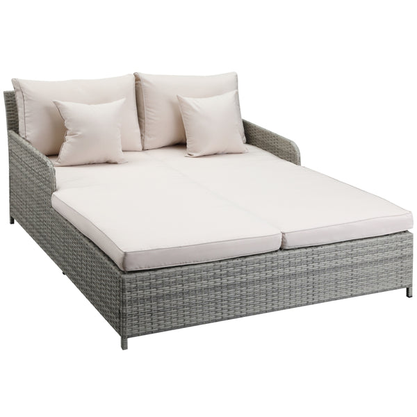 Outdoor Patio Rattan Double Lounge Daybed - Beige