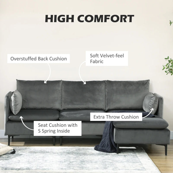 L-shaped Sectional Sofa Couch with Ottoman - Gray