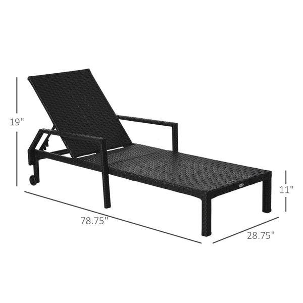 Outdoor PE Rattan Sun Chaise Lounger - Gray
